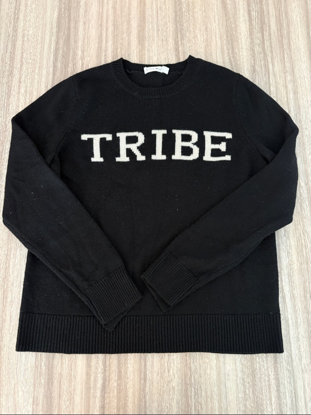 A.L.C. Tribe Logo Crew Neck Wool Sweater Long Sleeve Size Medium Black Graphic
